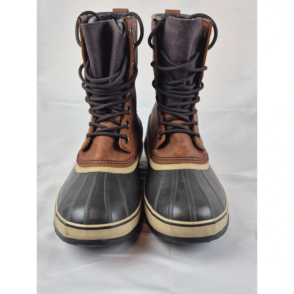 Sorel Premium Mens 9.5 Waterproof Leather Duck Boots Brown Rubber Lace Outdoor